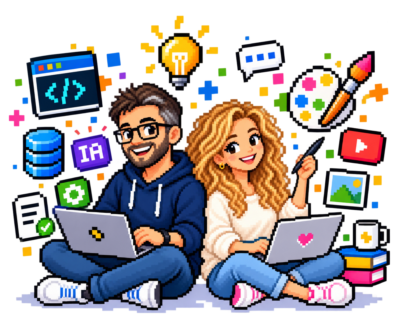 contenido directo personas con iconos de fondo